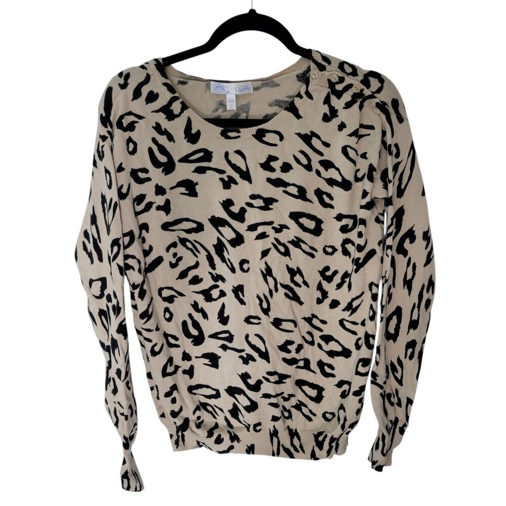 Vioblu Womens Sz L Tan Black Animal Print Long Sleeve Sweatshirt